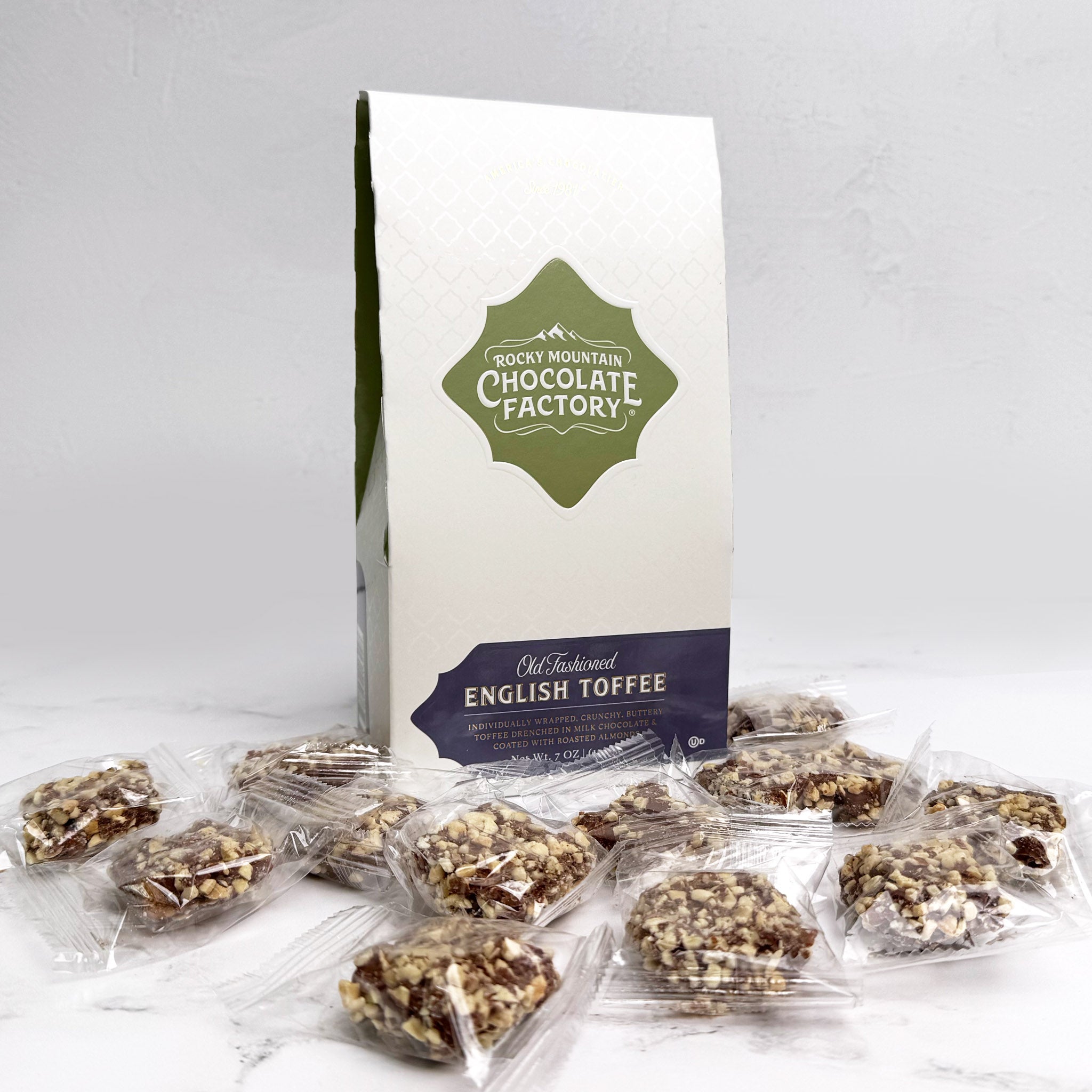 Old Fashioned English Toffee tote, individually wrapped, toffee, milk chocolate by Rocky Mountain Chocolate Factory